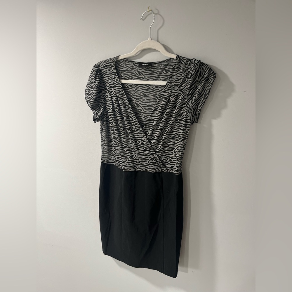 Express Zebra Print Faux Wrap Dress – Black Skirt – Size Large